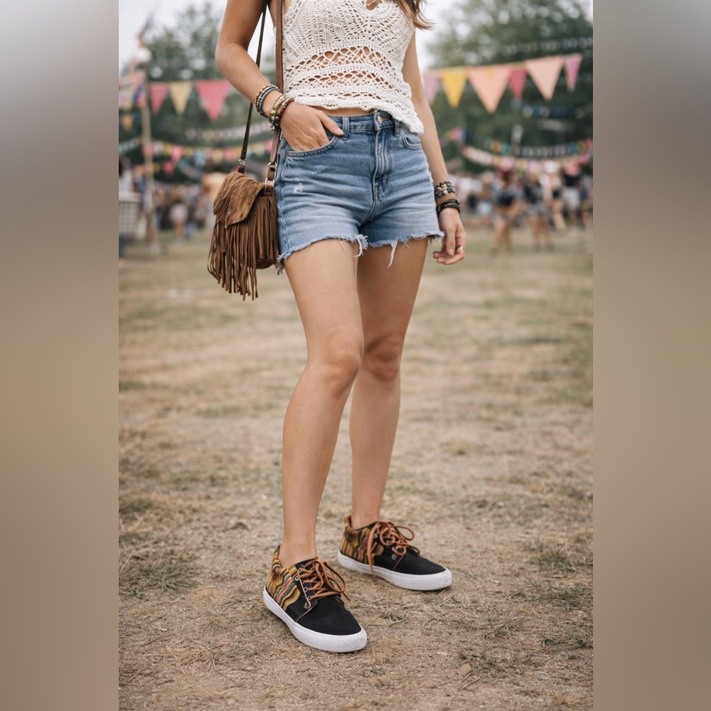 MIPACHA Cavillaca Gato Baja sneakers black suede patterned Peruvian fabric 8.5